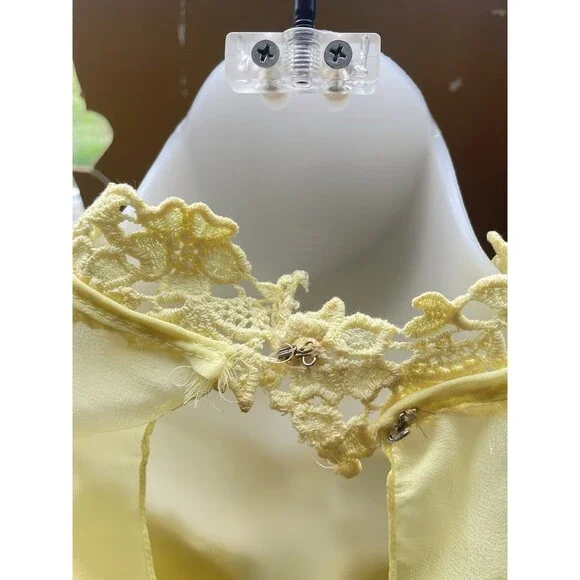 70s VTG Chiffon Babydoll Angel Cape Maxi Dress Accordion Pleated Yellow Gown 10 - Picture 10 of 14